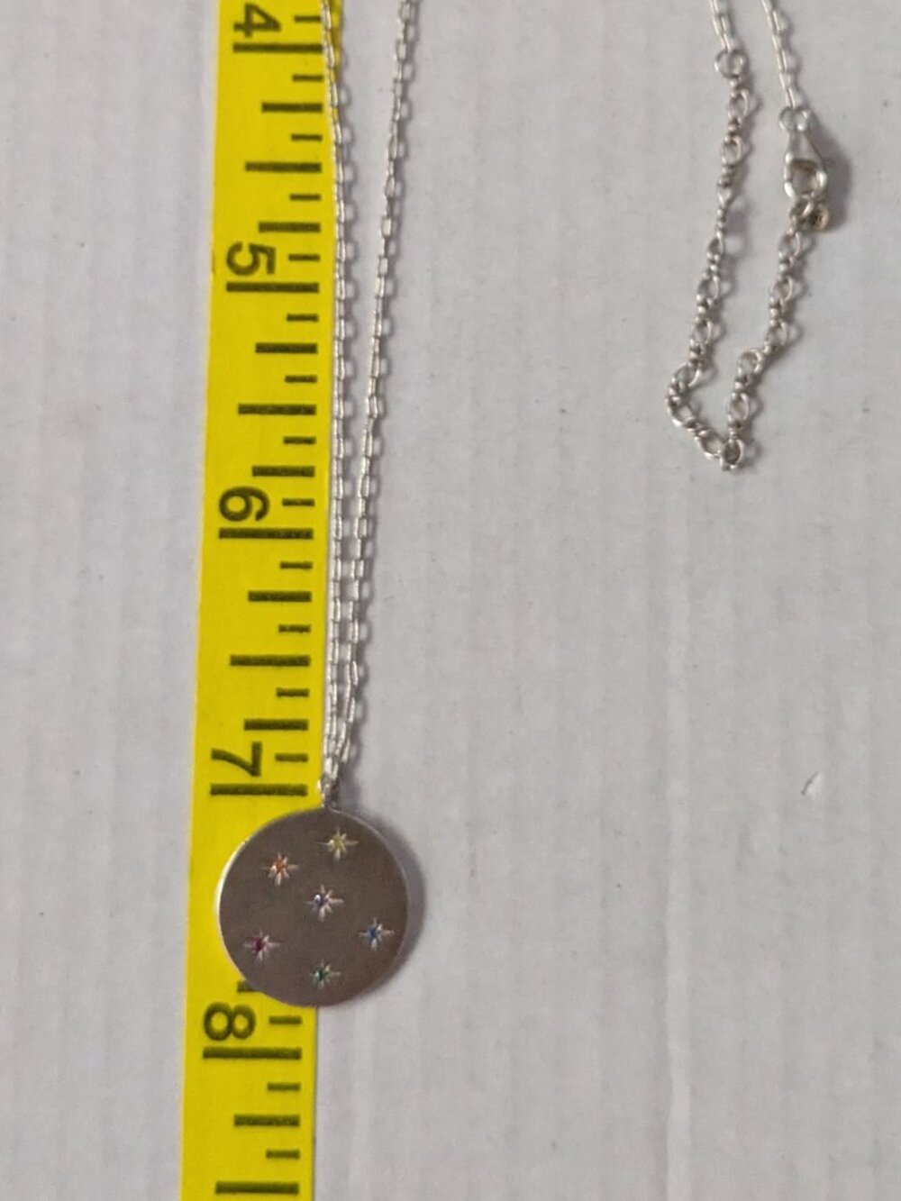 TAI Silver Round Pendant Multi Color Stones Necklace